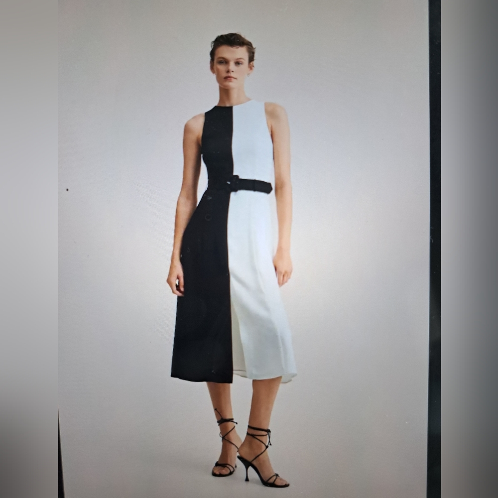 Black white midi dress